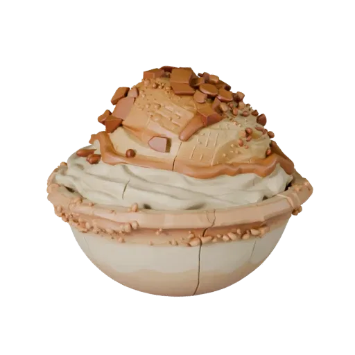 Печатаемая 3D-модель вафельного мороженого, изометрический STL-рендер, показывающий крем, силуэт сладкого продукта.