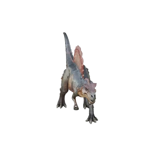 Низкополигональная 3D-модель спинозавра, вид сбоку игровой камеры, низкополигональный ассет животного с противовесом хвоста,