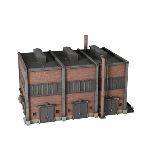 3D модель электростанции, готовая к использованию в Blender, вид рендера студии Blender, показывающий материалы промышленного