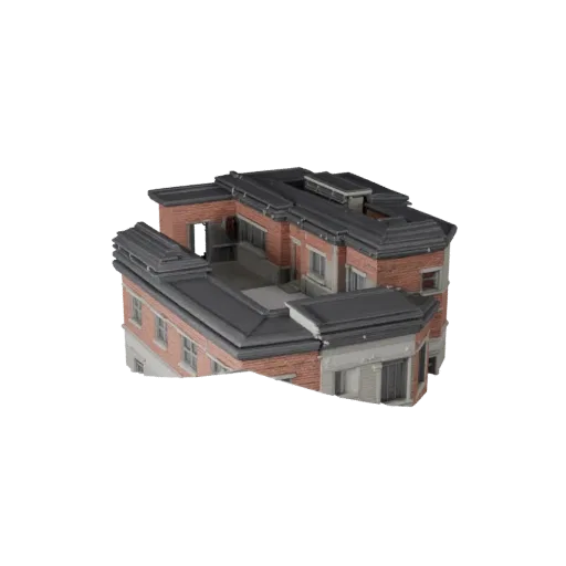 Модульный комплект крыши, высокополигональная 3D модель, крупный план архитектурного рендера, показывающий материалы модульно