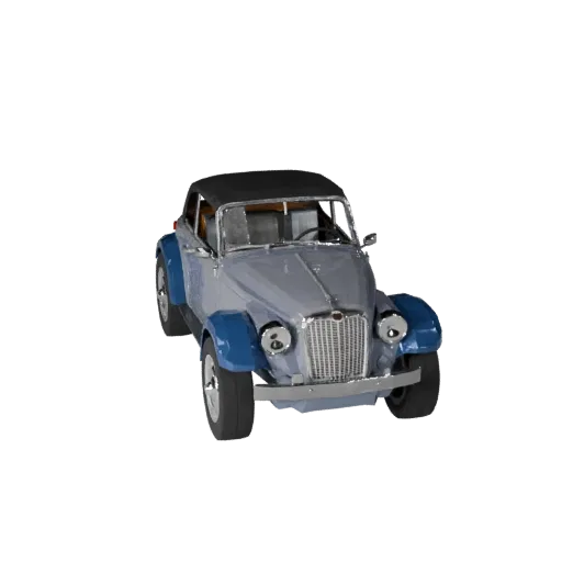 Низкополигональная 3D-модель классического автомобиля, вид из игрового окна в три четверти, низкополигональный ресурс транспо