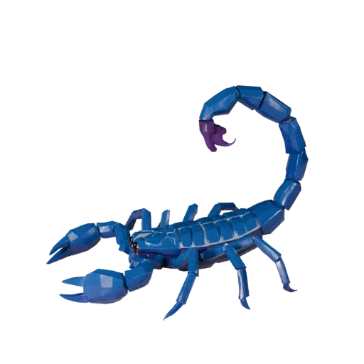 Low Poly Scorpion 3D модель, рендер дикой природы сбоку, стилизованный ассет животного с сегментированными частями тела, четк