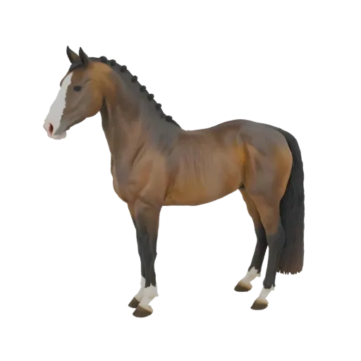 Реалистичная 3D модель смелой лошади, гордо стоящей, демонстрирующей свою мускулистую структуру и детализированные черты.