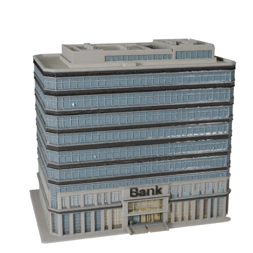 Prédio Sede de Banco Alto Poligonagem 3D para Archviz