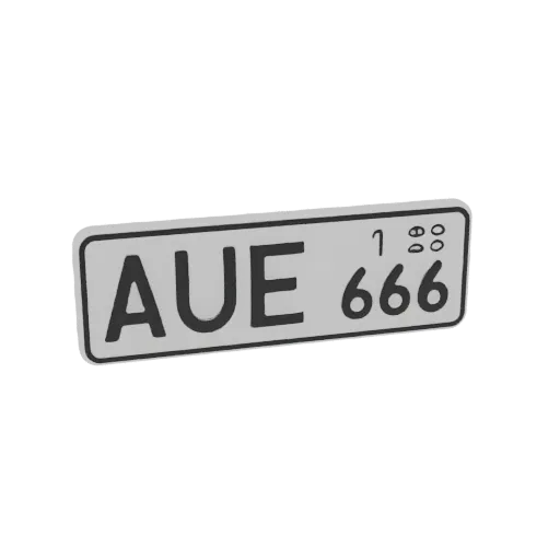 3D модель российского номерного знака с буквами АУЕ и цифрами 666 на белом фоне
