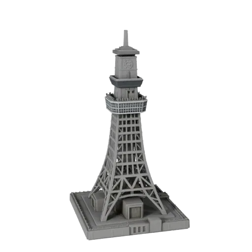 Низкополигональная 3D модель Токийской башни, готовая к игре, внешний вид, показывающий материалы конструкции достопримечател