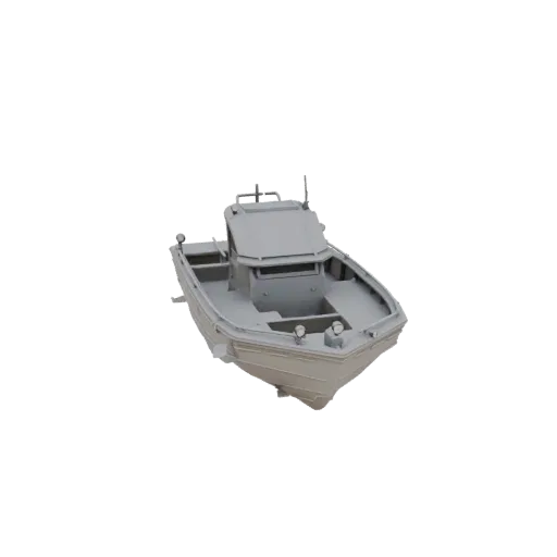 3D-модель однобункерного прикормочного кораблика серого цвета на белом фоне