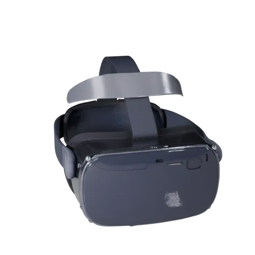 3D-модель VR-гарнитуры, вид спереди в три четверти, в окне просмотра Unity, показывающая силикон, удобство ношения.