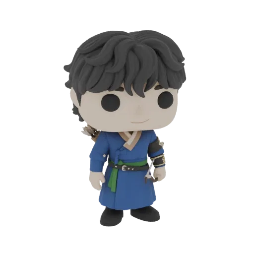 3D модель корейского лучника в стиле Funko Pop, в синем ханбоке с луком.
