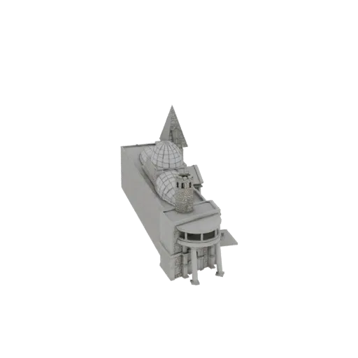 3D модель классического здания с несколькими куполами, центральной башней и богато украшенными колоннами, на черном фоне.