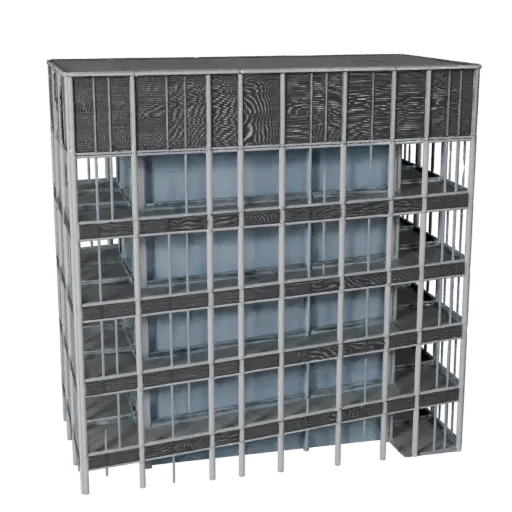 Современный стеклянный фасад, готовая к использованию в Blender 3D модель, вид рендера студии Blender, показывающий материалы