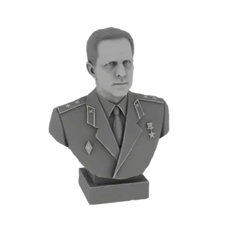 3D рендер бюста советского военачальника в форме с медалями, на квадратном основании.