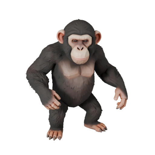 Низкополигональный шимпанзе 3D модель - игровой ассет Unity с FBX | PBR