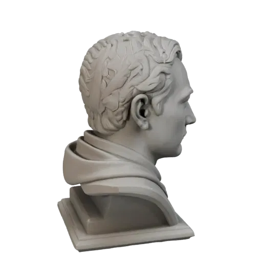 Исторический бюст портрет STL печатаемая 3D-модель, предварительный просмотр, показывающий плоскости лица, вид в три четверти