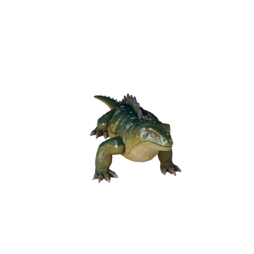 Низкополигональная 3D-модель ядозуба, вид сбоку в игровом ракурсе, низкополигональный ассет животного с узорами чешуи, гребня