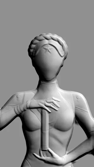 3D модель барельефа "Звезда" с косой, монохромный, с изображением звезды и стилизованной косы.