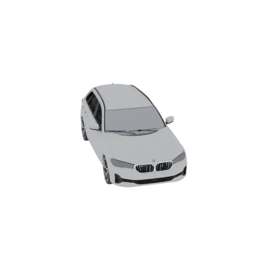 Вид сверху на 3D модель белого BMW 5 Series Touring на черном фоне.