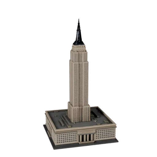 Низкополигональная 3D модель Эмпайр-стейт-билдинг, готовый к игре экстерьер, демонстрирующий материалы структуры достопримеча