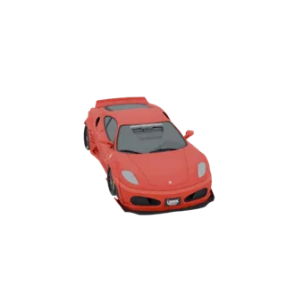 3D рендер красного гоночного автомобиля Ferrari F430 GT3 с большим задним антикрылом и агрессивным обвесом, вид спереди в три