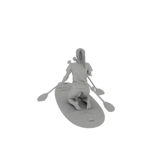 3D модель женщины на сапборде, вид сзади.