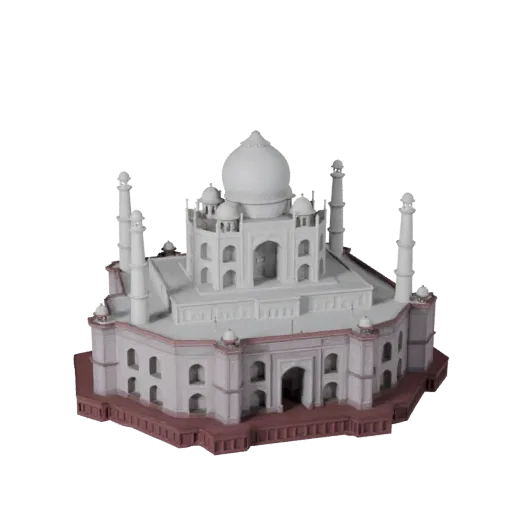 Высокополигональная 3D модель Тадж-Махала, крупный план архитектурного рендера, показывающий материалы структуры достопримеча