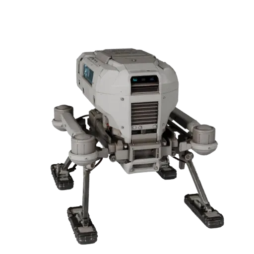Высокополигональная 3D-модель дрона для исследовательской лаборатории, студийный рендер крупным планом, показывающий металлич