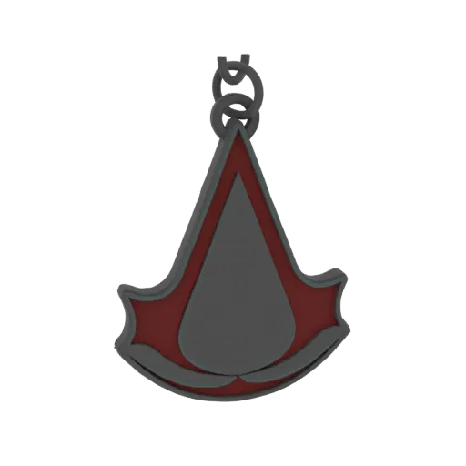 3D модель кулона Скрытого Клинка Assassin's Creed, серо-красного дизайна с кольцами наверху.
