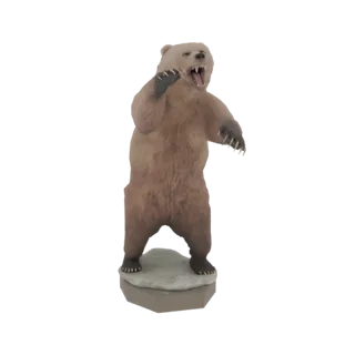 3D модель медведя гризли, стоящего на камне, рычащего с открытым ртом и вытянутыми когтями.