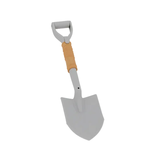 Печатаемая 3D модель лопаты Clean Shovel, изометрический STL-рендер, показывающий окрашенный металл, функциональные силуэты.