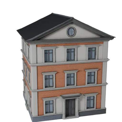 Средиземноморская вилла, высокополигональная 3D модель, крупный план архитектурного рендера, показывающий материалы жилого зд
