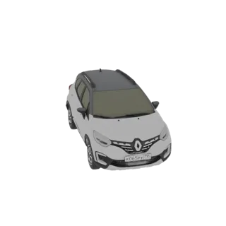 3D модель белого Renault Captur SUV, вид спереди справа под небольшим углом, на белом фоне.
