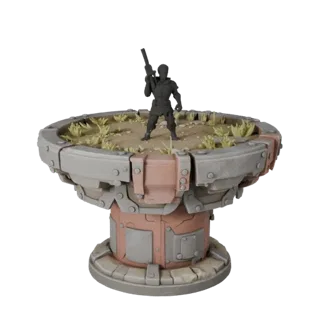 Стилизованная 3D-модель промышленной базы для сцен, предварительный просмотр, показывающий форму ободка, вид с трех четвертей