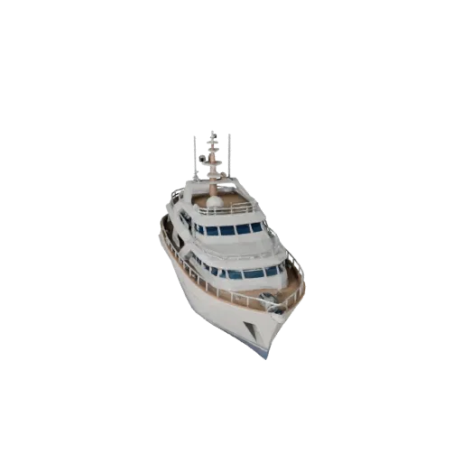 3D модель винтажной яхты в низкополигональном стиле, вид из игрового окна в три четверти, низкополигональная модель транспорт