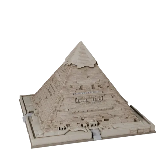 Печатная STL 3D модель пирамиды Гизы, изометрический вид, показывающий материалы структуры достопримечательности и архитектур
