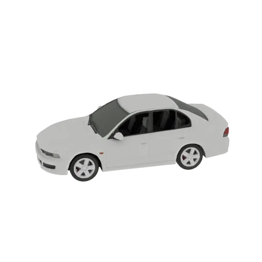 3D модель белого седана Mitsubishi Galant VIII, вид с трехчетвертного переднего ракурса на белом фоне.