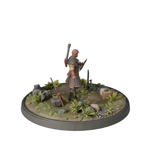 Коллекционная 3D-модель Лесная битва, демонстрирующая слоистые детали, студийный крупный план, глубину и масштаб демонстрации