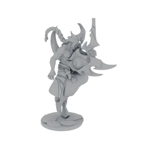 3D модель Кейна, Жнеца Теней из League of Legends, в динамичной позе с косой.