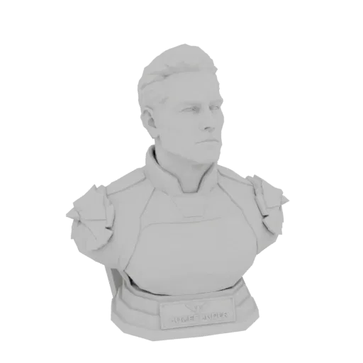 Рендер 3D модели белого бюста персонажа Хоумлендера с именной табличкой на основании.