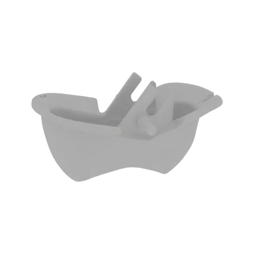 3D модель белого пластикового яйцеотделителя с клипсами для крепления к миске, предназначенного для отделения желтков от белк