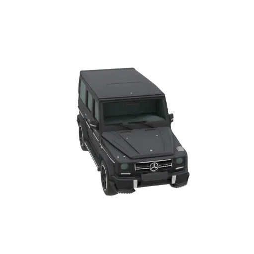 3D модель темно-серого Mercedes-Benz G-Wagon, вид спереди под углом три четверти на белом фоне.