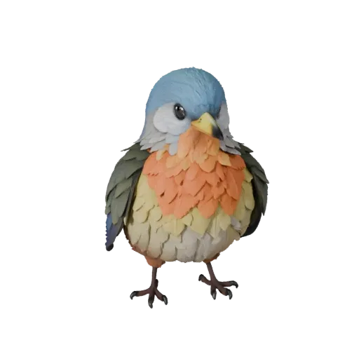 3D модель малиновки, вид сбоку игровой камеры, готовый для Unity ассет животного с детализацией хвоста, контрастом материалов