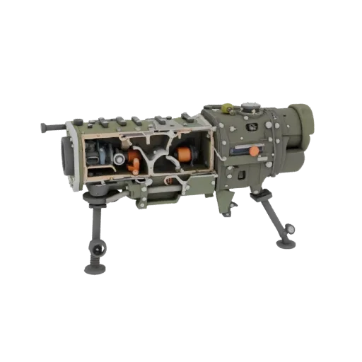 3D модель 155-мм снаряда M864 в разрезе, демонстрирующая внутренние компоненты и структуру