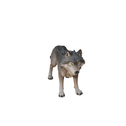 Мультяшная 3D-модель серого волка, вид сбоку, рендер дикой природы, стилизованный ассет животного с ритмом ног, объемом плеч,