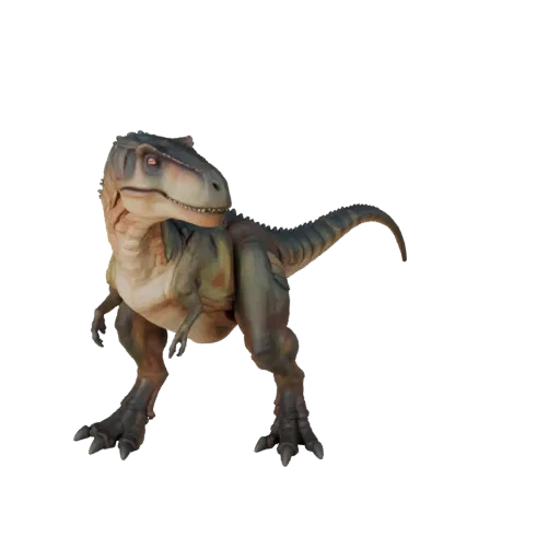 3D модель Dilophosaurus, рендер дикой природы сбоку, готовый для Blender ассет животного с костными пластинами или гребнями,