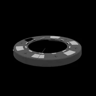 3D-рендер футуристического темно-серого кольца со светло-серыми сегментированными панелями и тонким центральным стержнем на ч