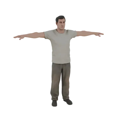 3D модель советского мужчины 80-х в T-pose, в футболке и штанах.