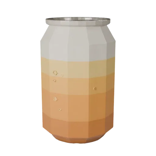 Низкополигональная 3D-модель банки газировки Cafe Soda, вид в игровом окне с трех четвертей, показывающий стекло, форму конте