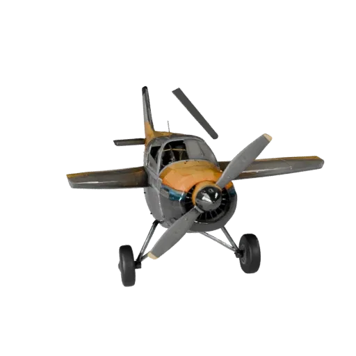 Высокополигональная 3D-модель винтового самолета, студийный вид крупным планом, высокополигональный объект транспортного сред