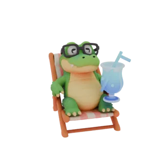 3D модель антропоморфного крокодила в шезлонге с коктейлем и очками