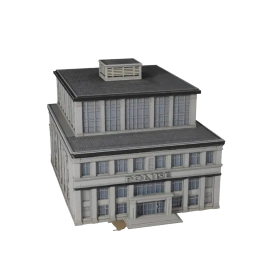 Печатная модель полицейского участка STL 3D, изометрический вид, показывающий общедоступные строительные материалы и архитект